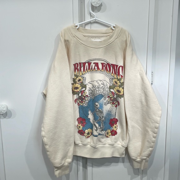 billabong XS extra small cream crew neck sweatshirt women’s skeleton surfing - Picture 1 of 3